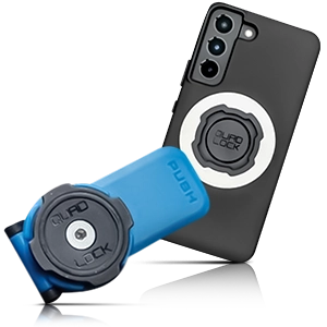 Custodia per cellulare Quad Lock con anello bianco e adattatore per supporto blu.